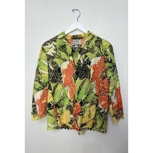 Chico's Artsy Embroidered Floral Jacket Top Size 2 Boho Luxe